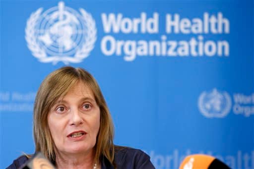 Marie-Paule Kieny, Assistant Director General of the World Health Organization,WHO, informs the media following a panel of medical ethicists to explore experimental treatment in the Ebola outbreak, at the headquarters of the WHO in Geneva, Switzerland, Tuesday, Aug. 12, 2014. (AP Photo/Keystone, Salvatore Di Nolfi)